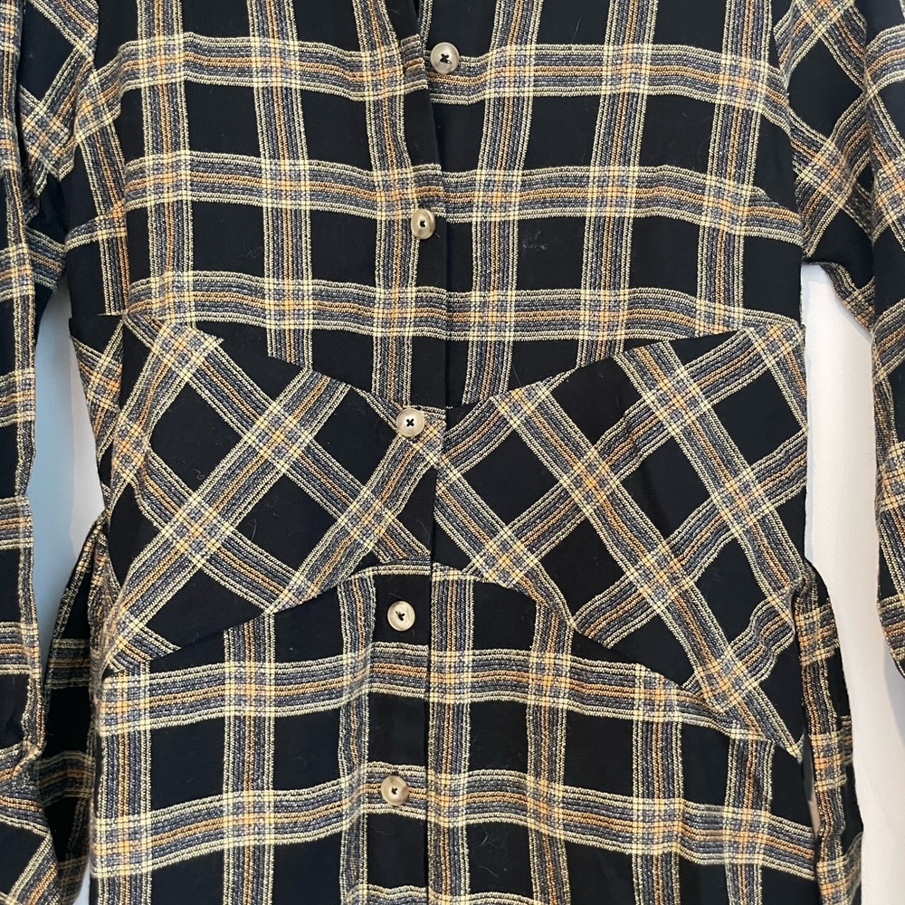 Cotélac Elegant Unique Plaid Button-Up Midi Dress